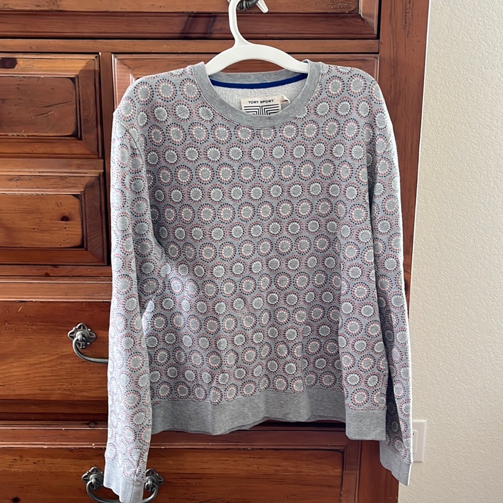 Tory Sport Gray Patterned Crewneck Sweatshirt